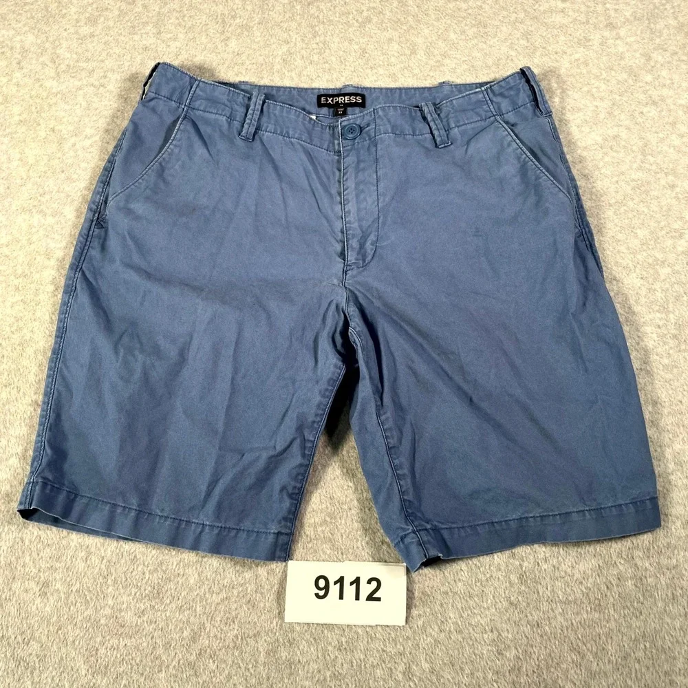 Express Chino Shorts Mens 33 Blue Cotton Flat Front Streetwear Casual Outdoor